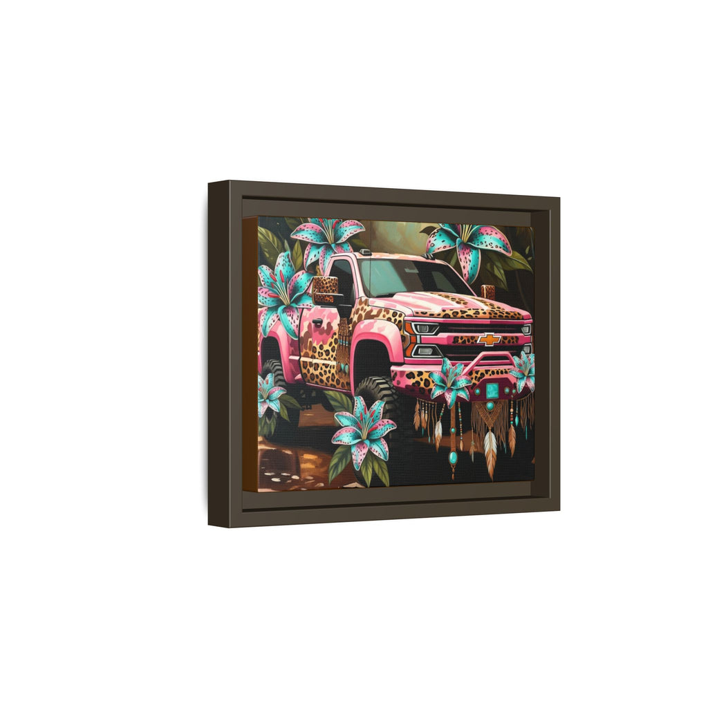 Pink Leopard Truck Canvas Print — Framed Matte Wall Art